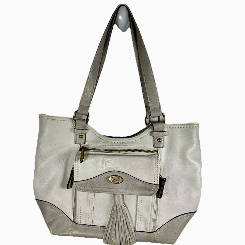 BOC Born Concept Shoulder Bag Purse Light Dove Gray Ivory Tassel Boho Y2K
